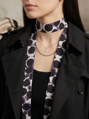 Polka Dot Skinny Scarf - Dark Aubergine & off White